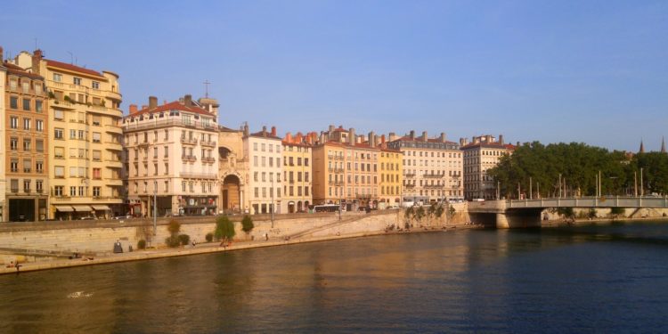 Townhouses lining the Saone Lyon France